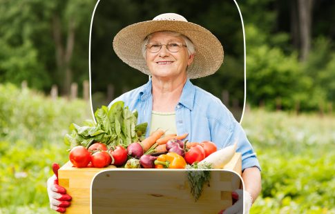 woman in agribusiness holding a basket with vegetables