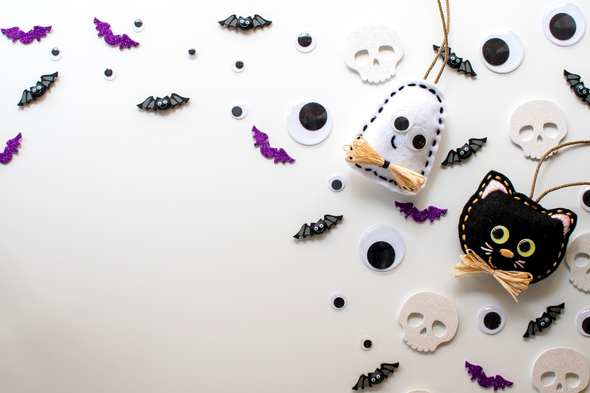 handmade Halloween decorations on a white background