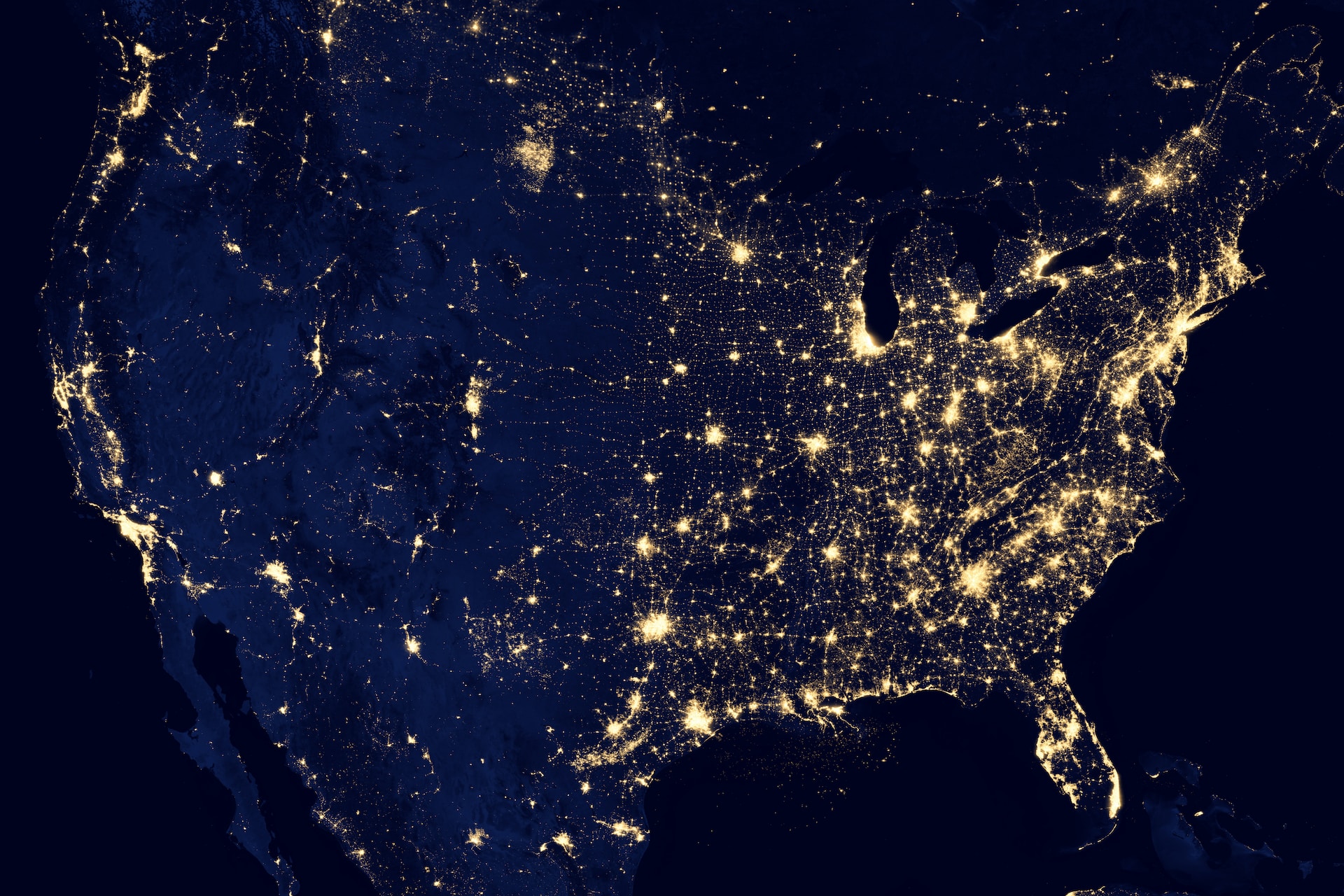 a satellite image of America at night