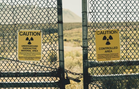 A caution sign outside a nuclear power station.