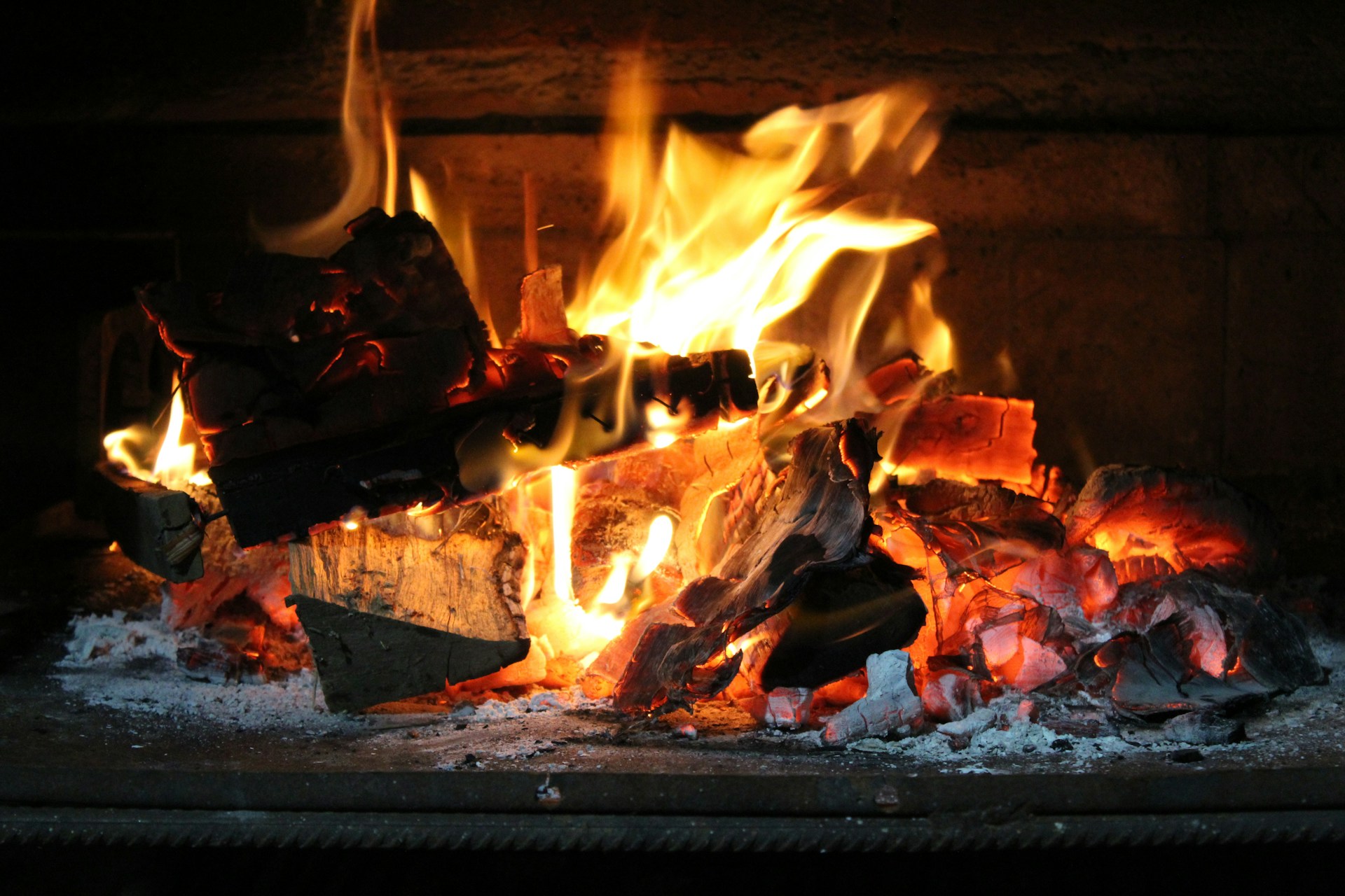 Logs burning in a fireplace
