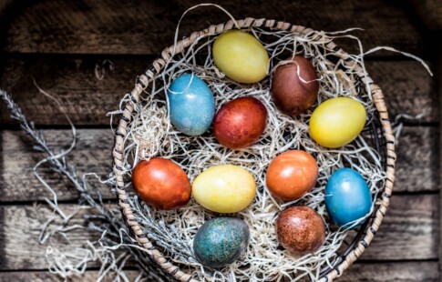 A natural egg dye kit is a fun way to get the kids interested in recycling.