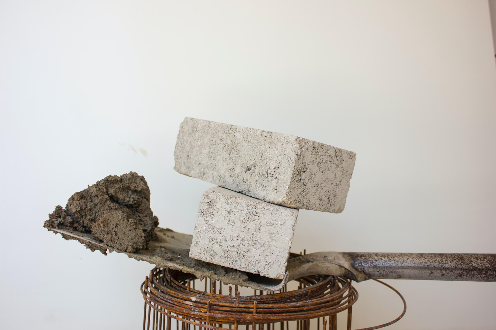 concrete blocks with a shovel and dirt