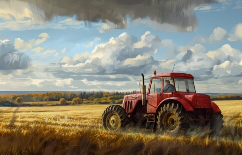 new farmer driving tractor in field
