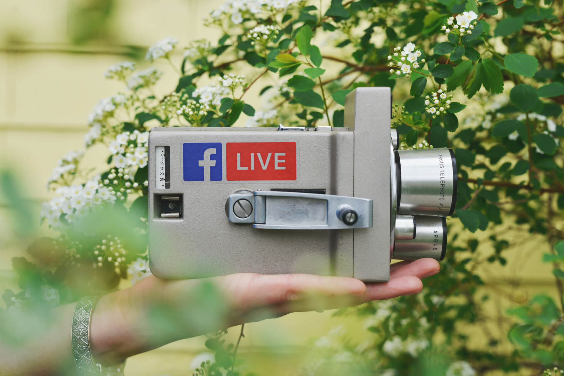 camera with Facebook sticker and says live