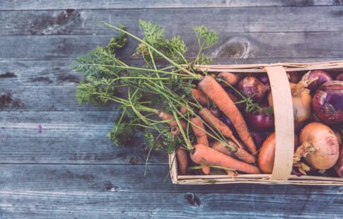 A basket of fresh food from the farm.