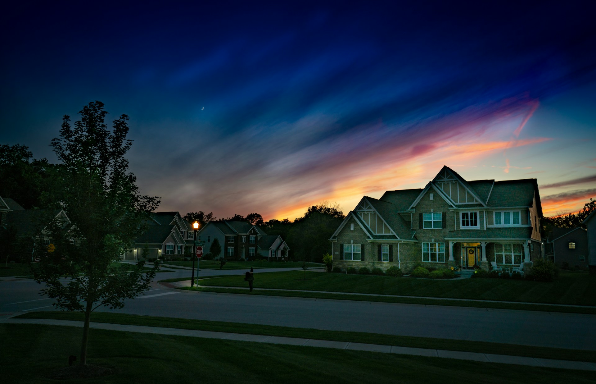 home in indiana at sunset