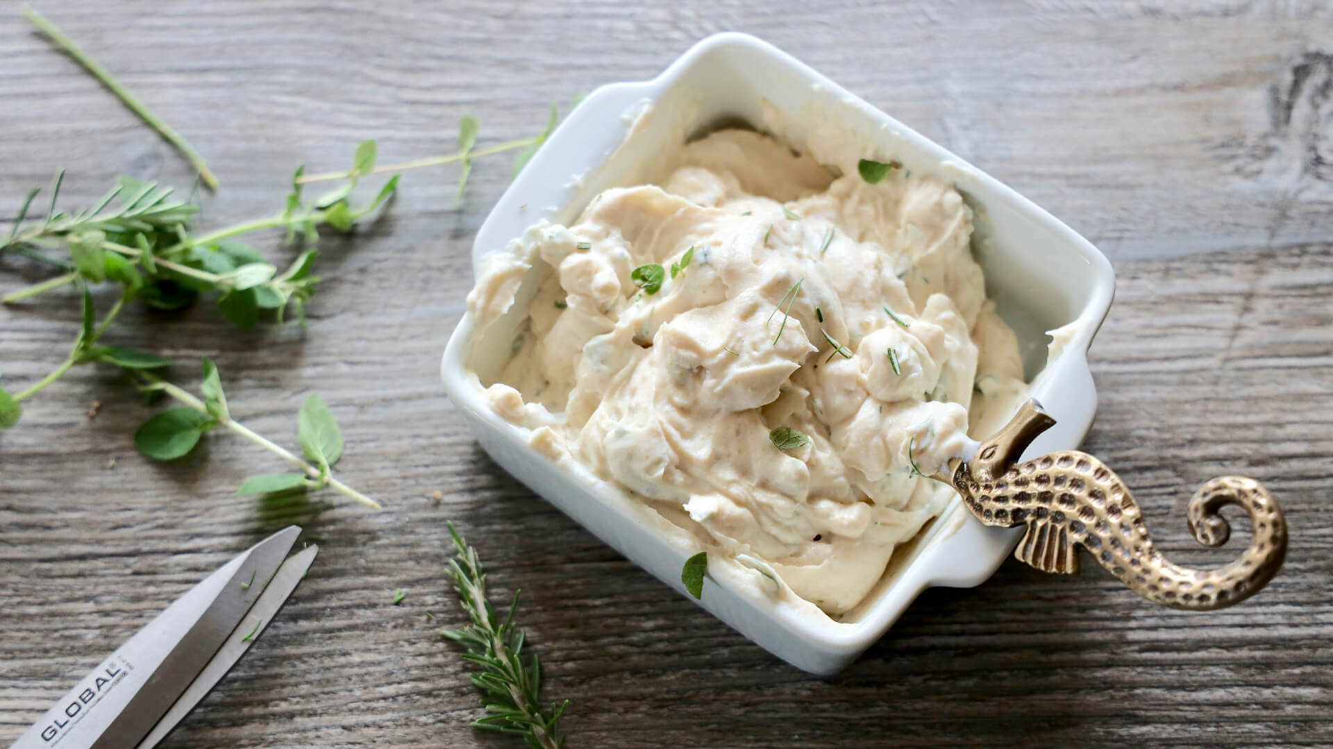 vegan cream cheese in decorative bowl