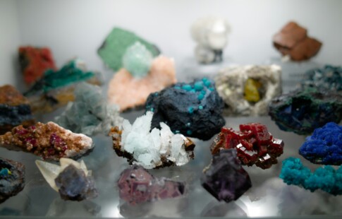 Different minerals in rock form