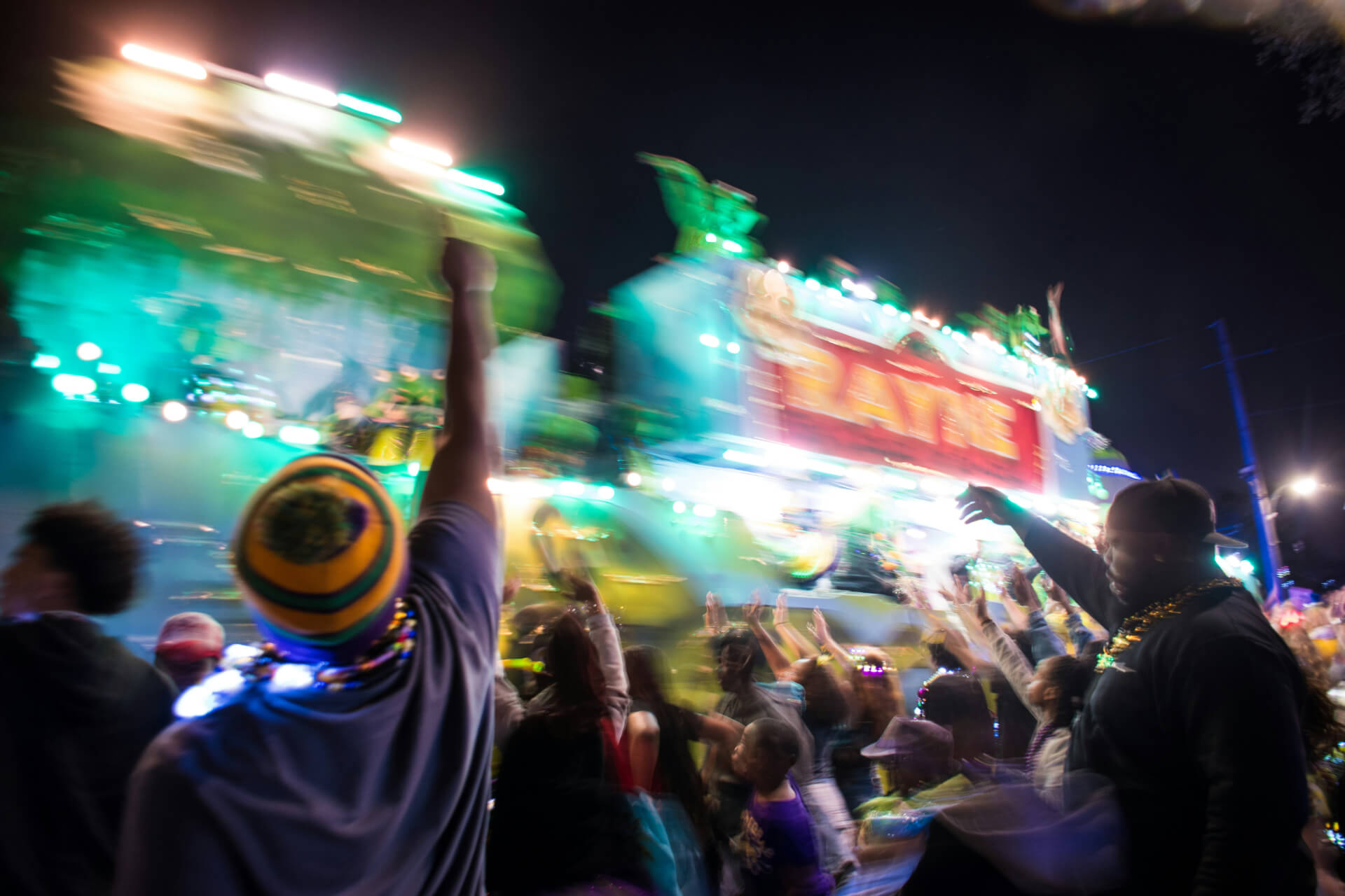 blurry image of new orleans during mardi gras