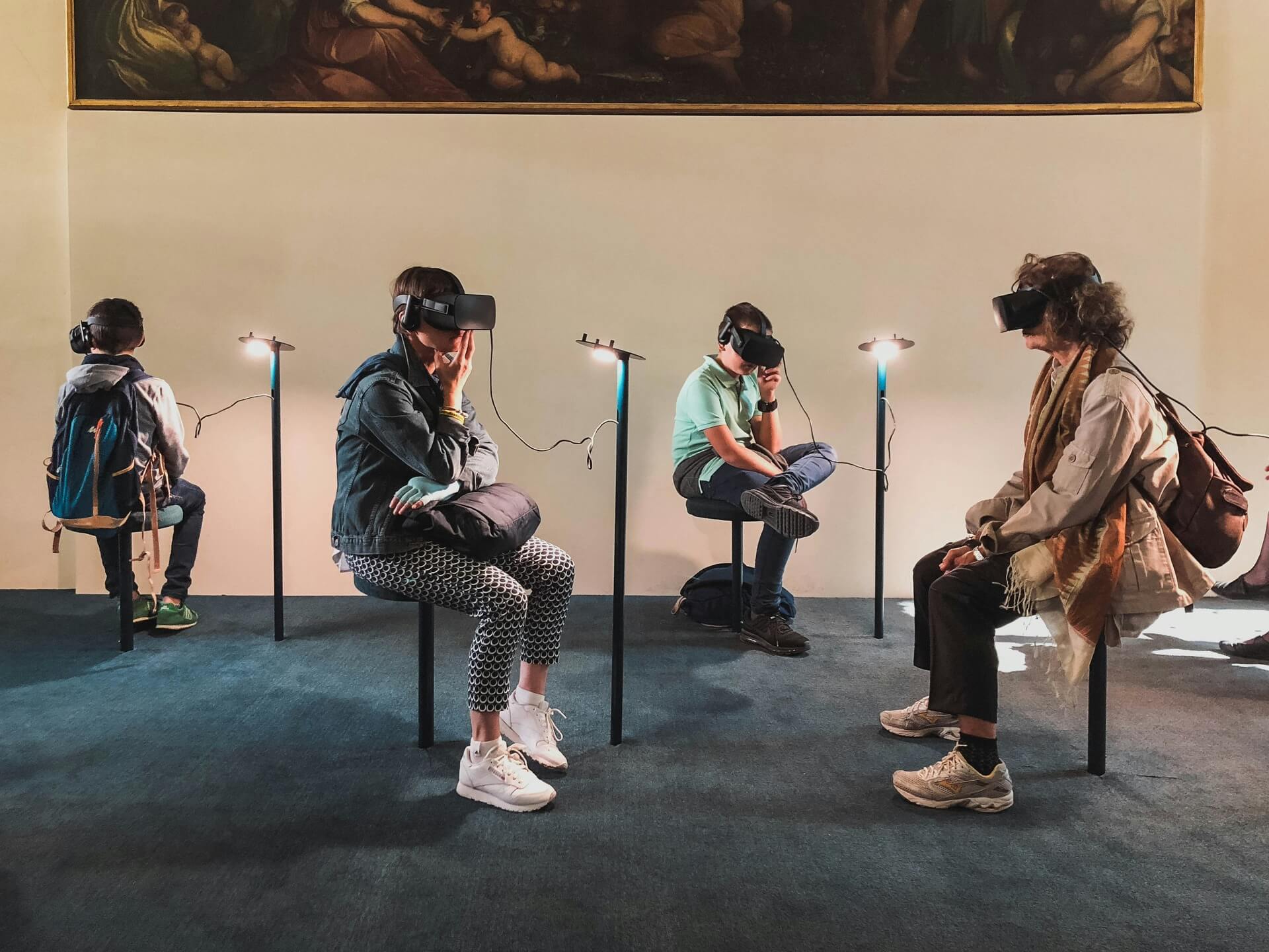 a group of people immersed in virtual reality