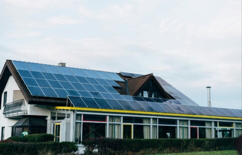 bungalow with solar panels on the roof